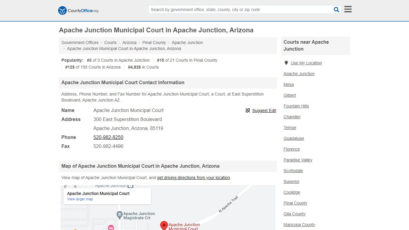 Apache Junction Municipal Court - Apache Junction, AZ (Address, Phone ...