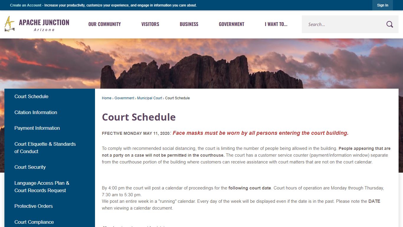 Court Schedule | Apache Junction, AZ - Official Website