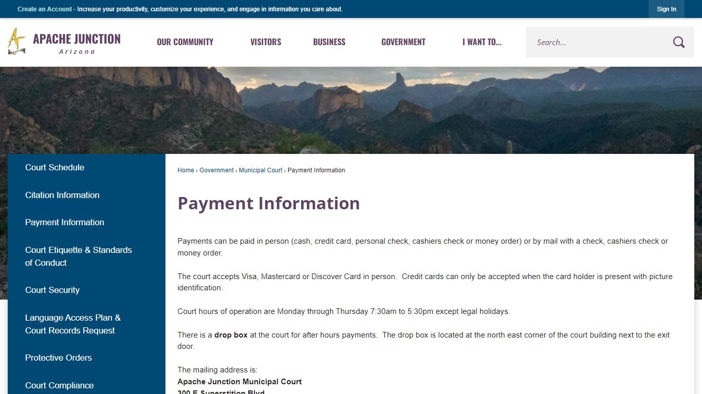 Payment Information | Apache Junction, AZ - Official Website